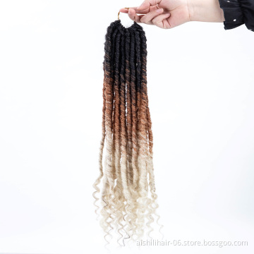 wholesale faux locs crochet hair 3 tone  curly end  straight goddess locs extension synthetic braiding crochet hair